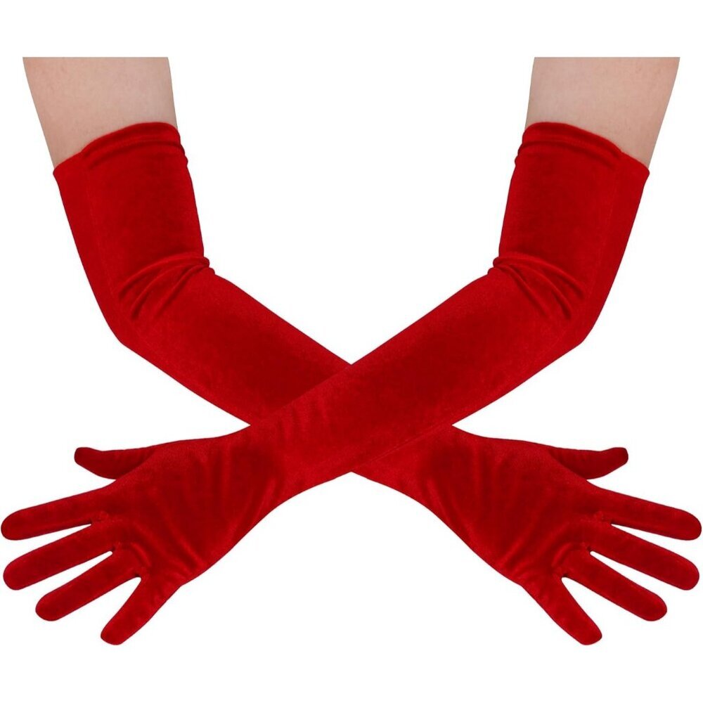 Women's Red Velvet Long Gloves Elbow Length Costume Flapper Evening Banquet